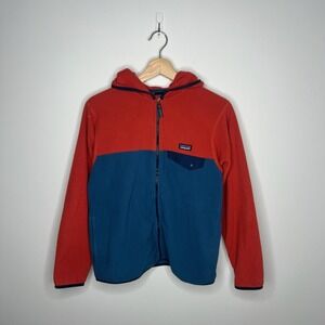 Patagonia Fleece Jacket Youth XL 14 Red Blue Hooded Full Zip Outdoors Hiking